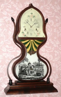 C.1848 J.C. Brown, Bristol, Conn., full-size acorn clock with side arms and signed 8-day time and strike remote fusee movement. — Antique Clocks Price Guide