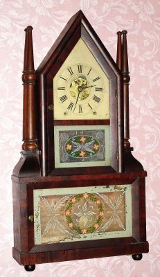 C.1848, Birge and Fuller, Bristol, Conn, for J. J. Beals and Co, Boston, steeple on steeple with candlesticks with an 8-day time and strike remote fusee movement. — Antique Clocks Price Guide