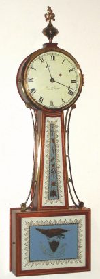 C.1972 (dated), Elmer O. Stennes, Weymouth, Mass, 8-day banjo clock, weight driven, in a cross banded mahogany case, marked MCIP. — Antique Clocks Price Guide