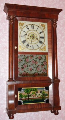 C.1848 Forestville Mfg. Co., Bristol, CT: Column and cornice shelf clock with 8-day time and strike weight movement. — Antique Clocks Price Guide