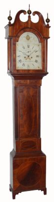 C.1800, Isaac Brokaw, Bridge Town, (New Jersey), 8-day, 2-wt, mahogany veneered with double string inlay, tall clock. — Antique Clocks Price Guide