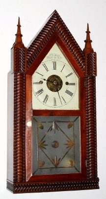 C.1848, J. C. Brown, Forestville, Conn, Ripple Fusee Steeple clock, 8-Day time and strike (lacking alarm, but with disc and bell). — Antique Clocks Price Guide