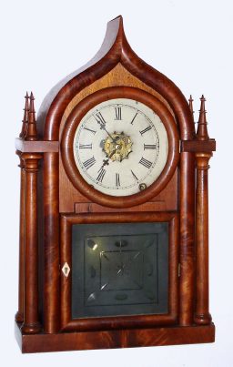 C.1848, Brewster and Ingrahams, Bristol, Conn ONION TOP, or ogee round gothic, in mahogany, with restorations. — Antique Clocks Price Guide