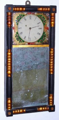 C.1825, New Hampshire Mirror clock, time only, 8-day, with a Chadwick/Boscawen style movement (see New Hampshire Clocks and Clockmakers, by Parsons, page 198). — Antique Clocks Price Guide