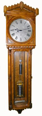 C.1889, Seth Thomas Clock Co., "Regulator No. 10", in walnut with burled accents, 8-day, weight driven. — Antique Clocks Price Guide