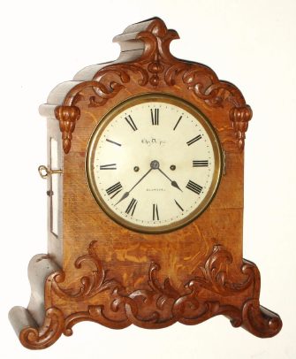 C.1830, English, Chas Despree, Bristol , 2-Fusee Bracket clock, in an oak veneer case with carved appliques. — Antique Clocks Price Guide
