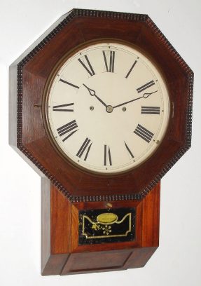 C.1860, Atkins Clock Co., Octagon Drop XX, with 30 day double fusee time movement [round], in a rosewood case with ripple edge molding. — Antique Clocks Price Guide