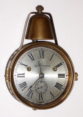 C.1913, Seth Thomas YACHT CLOCK, 1-day Ship's Bell wall clock, with external bell mounted above the case on a brass support. — Antique Clocks Price Guide