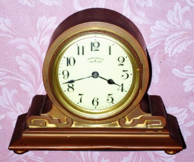 C.1903, Year Clock Co, New York, Brass cased tambour clock with large lever movement, serial number 1025. — Antique Clocks Price Guide
