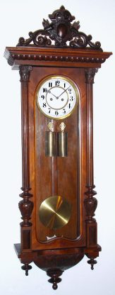 C.1900, Austian, 2-Wt "Vienna Regulator", in a walnut case and with a nice carved top from a late Biedermeier (with original crazed finish). — Antique Clocks Price Guide
