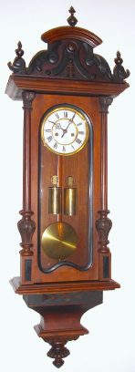 C.1880, German, Gustav Becker, Smaller 2-Wt "Vienna Regulator" in a walnut case with old top, dial about 5.4" and with smaller weights. — Antique Clocks Price Guide