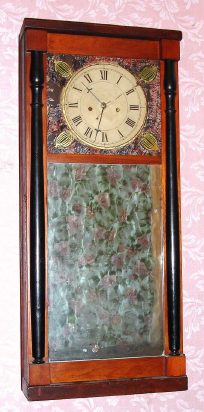 C.1835 Unsigned Mirror Clock,  Column and flat top case with 8-day time and strike brass weight movement. — Antique Clocks Price Guide