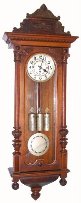 C.1880, German, Gustav Becker, 3-Wt, Grand Sonnerie,  Vienna Regulator with matched floral pattern on dial, weights and pend. — Antique Clocks Price Guide