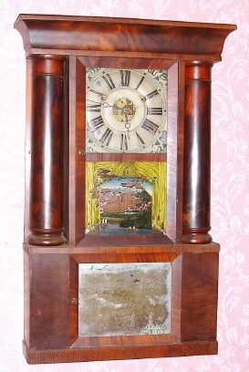 C.1850, Unknown, Cornice and hollow-column mahogany clock with 30-hr time and strike brass unsigned mmvt. — Antique Clocks Price Guide