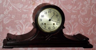 C.1920, Waltham Clock Co. TAMBOUR, 8-Day, time and gong strike, with platform lever escapement. — Antique Clocks Price Guide