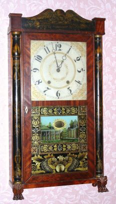 C.1828 Eli Terry and Son, Plymouth, Connecticut, Column and splat, full size, with 30-hr SHORT wood movt. — Antique Clocks Price Guide