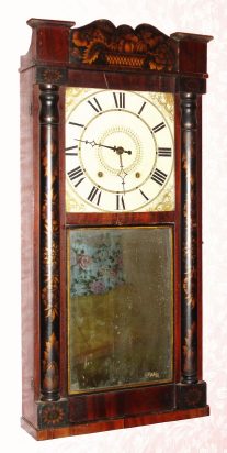 C.1830, Jeromes' and Darrow, Bristol, Conn,  stenciled column and splat, 30 hour wood mov't, time and strike. — Antique Clocks Price Guide