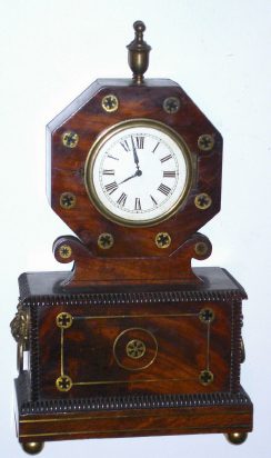 C.1830, English sedan-style shelf clock/mixed lot: Mahogany case with brass inlay and ball feet having a 30-hr period fusee time-only movement. — Antique Clocks Price Guide
