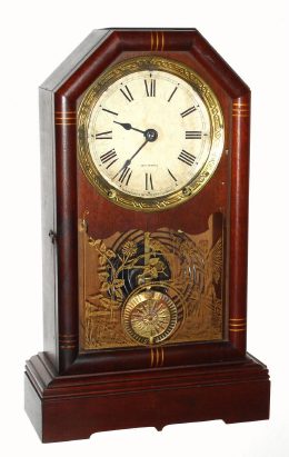 C.1886, Seth Thomas, DENVER,  from their City Series, polished walnut case and cast pendulum ball, 8-day time and strike, and in very good original condition. — Antique Clocks Price Guide
