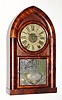 C.1841, Rare Brewster and Ingrahams, Detached Fusee Beehive, 8-day time and repeating rack strike [Kirk's patent] in a mahogany veneered case and with old Fenn tablet, and wooden dial. Note this clock was made at a time when Joseph S. Ives (Nephew of THE Joseph Ives) was working with Brewster and he secured a patent for the use of brass as a spring in clocks. We sold the sister to this clock, lot 385 in May of 2004, that had a full Joseph S. Ives label. That clock [385] crossed the block at $6100. 