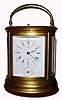 C.1890, French, Leroy and Fils, 13 and 15 Palais Royal, Paris, Brass Cased GRAND SONNERIE carriage clock, in a gilt oval case and with original lever platform intact. Also with alarm and repeat. Serial No. 9876. Interestingly this clock was likely made by Drocourt, as it also bears a separate serial No. 10676, which fits their series, and the little oval with their trademark has been flattened with a punch. 