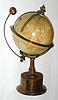 C.1895, French, for Smith and Sons, London, THE EMPIRE CLOCK, small 8-day globe / world time clock, serial 322. A brass ring around the equator shows 24 hours, and a pointer indicates local time for your "home" region. Wind, set and regulate from base. English possessions are shown in light orange, others in ivory color.