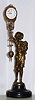 C.1910, German, Junghans, ONION BOY, gold tone-patinated spelter myserious swinging time piec, 8-day, on a round wooden base. 