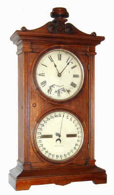 C.1870, Seth Thomas Clock Co., Parlor Calendar No. 6, in walnut, 8-day time and strike, double dial perpetual calendar. — Antique Clocks Price Guide