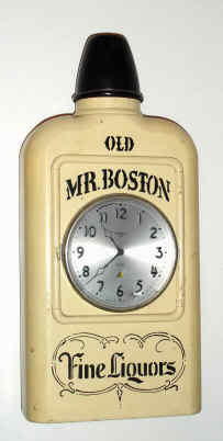 C.1929, William L. Gilbert Clock Co., "Old Mr. Boston", 8-day advertising timepiece. Old Mr. Boston was a distillery located at 1010 Massachusetts Avenue in Boston, Mass, and a publisher of bartender recipe guides. — Antique Clocks Price Guide