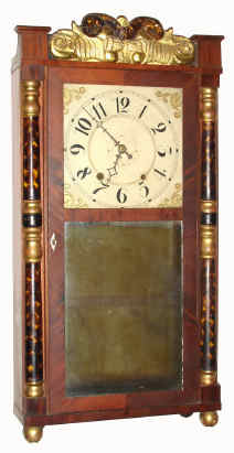 C.1840, Henry Smith, Plymouth, Conn, grained shell column and gilt splat shelf clock, 30 hour wooden works. — Antique Clocks Price Guide