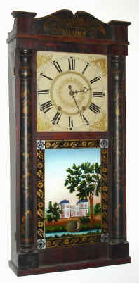 C.1835, E. Thayer, Williamsburgh, Mass, stenciled column and splat, 30 hour wooden works. — Antique Clocks Price Guide