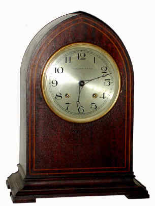 C.1925, Waltham Clock Co., Waltham Mass, medium size round gothic mantel clock with quality jeweled 'scape movement, serial No. 22234, retailed by Shreve, Crump and Low. — Antique Clocks Price Guide