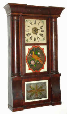 C.1845, Birge and Fuller, Bristol, Conn., 8-day time/strike column and cornice shelf clock, with strap brass movement nice Puffin Betsy label. — Antique Clocks Price Guide