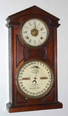 C.1870, Ithaca Calendar Clock Co., NY, "No. 7 Shelf Cottage", double dial perpetual calendar, 8-day with gong strike and alarm. — Antique Clocks Price Guide