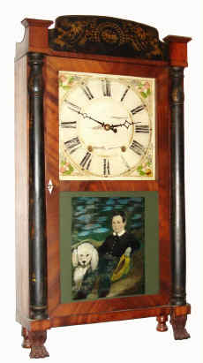 C.1830, Riley Whiting, Winchester, Conn., 30-hour time and strike wood movement half column and splat shelf clock, short with carved feet. — Antique Clocks Price Guide