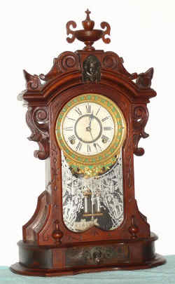 C.1880, Ansonia Clock Co., MONARCH, 8-day time and strike parlor clock, with heavy cast bezel as used on the "Crystal Palace" series, in black walnut. — Antique Clocks Price Guide