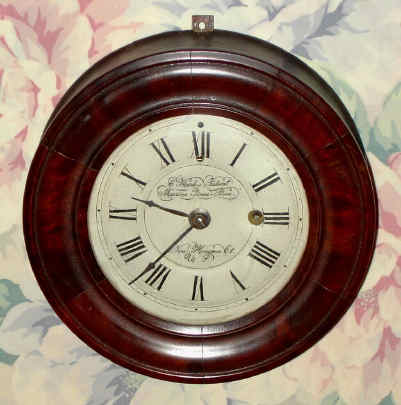 C.1850, Marine Clock Mf'g Co., New Haven, with KIRK'S PATENT IRON backplate lever movement with double 'scape wheels, in a small mahogany case, 8-day. — Antique Clocks Price Guide