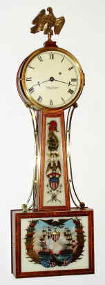 C.1996 (dated), Foster S. Campos, Pembroke, Mass, weight banjo, in a cross banded mahogany case with War of 1812 tablets (Perry's Victory). — Antique Clocks Price Guide