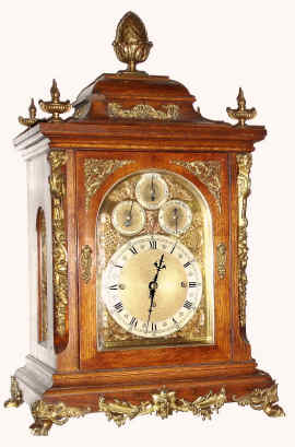 C.1890, German, Winterhalder and Hofmeier, Bells and Gongs, Triple Fusee, Qtr Chime bracket clock in oak with profuse bronze case trim. — Antique Clocks Price Guide