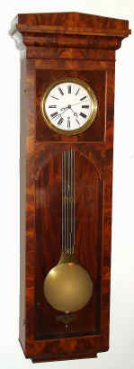 C.1890, French, Mahogany jeweler's regulator, with pinwheel movement indicating center seconds on a porcelain dial with smooth brass bezel, and with a grid-iron pendulum with large brass bob, single weight — Antique Clocks Price Guide