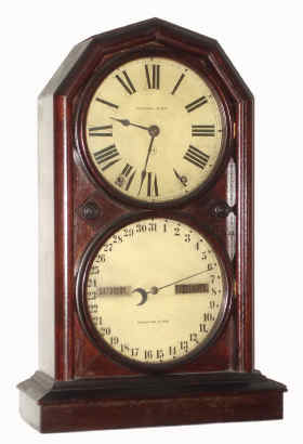 C.1886, Seth Thomas Clock Co., "PARLOR CALENDAR No. 5", in walnut, perpetual double dial calendar, 8-day time with strike. — Antique Clocks Price Guide