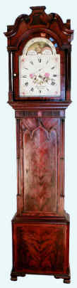 C.1825, English, J. Greenwood, Lancaster (NW England), a mahogany cased 8-day tall clock, with rolling moon dial, painted. — Antique Clocks Price Guide