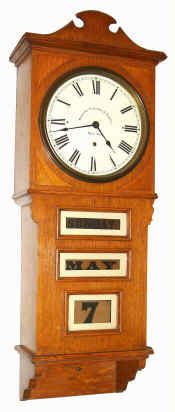 C.1897, Prentiss Calendar and Time Co., New York, "EMPIRE", calendar timepiece, 30 day duration, with separately wound "thrasher" mechanism with two rollers carrying month and day and the dates on individual cards. — Antique Clocks Price Guide