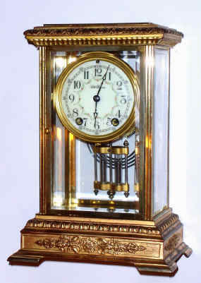 C.1913. Seth Thomas, EMPIRE No. 18, 4-glass "crystal regulator", 8-day in a cast case with gilding. — Antique Clocks Price Guide