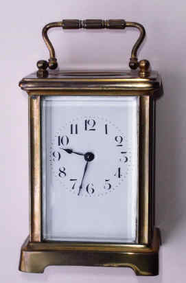 C.1900, French, Brass Cased Carriage timepiece, in a Corniche case and with cylinder platform. — Antique Clocks Price Guide