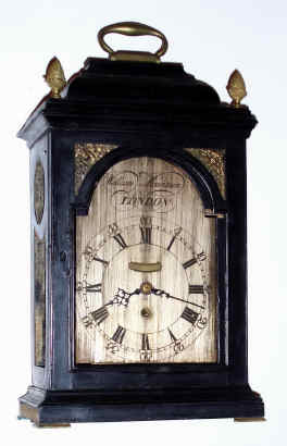 C.1790, English, William Mountain, London, single fusee, passing strike bracket clock, in an ebonized bell top case. — Antique Clocks Price Guide