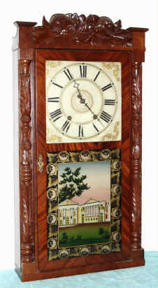 C.1825, Riley Whiting, Winchester, Conn., 30-hour time/strike wood movement shelf clock, full size, carved column and splat. — Antique Clocks Price Guide