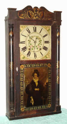 C.1835, Elisha Hotchkiss, Jr., Burlington, Conn., 30-hour time/strike wood movement half column and splat shelf clock. — Antique Clocks Price Guide
