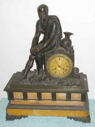 C.1825, French, Hemon, Hr., Paris, Monumental, bronze and marble figural mantel clock, CENTURION AT REST, silk suspension, bell strike, 8-day — Antique Clocks Price Guide