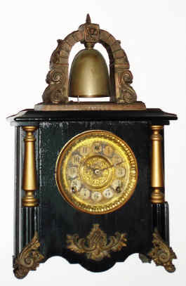 C.1904, William L. Gilbert Clock Co., "Melody", 8-day time/strike mantel clock. Most collectors call this a Curfew model, but other designs of the basic case were offered and given a different name. This is one of them. — Antique Clocks Price Guide
